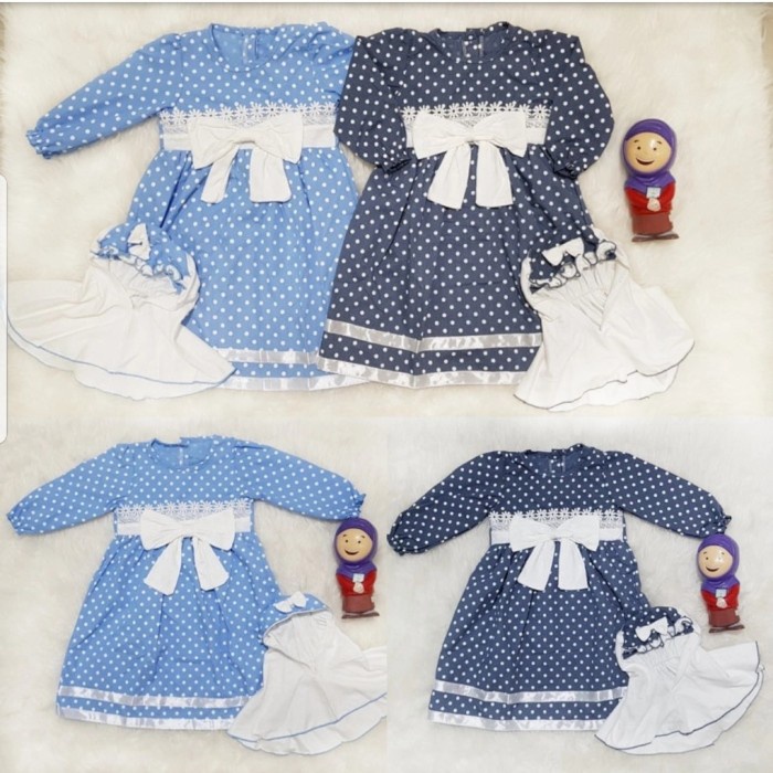 baju anak perempuan  Baju Gamis Muslim Anak Bayi Perempuan Set Jilbab Kerudung Polka Renda(M6S6) set