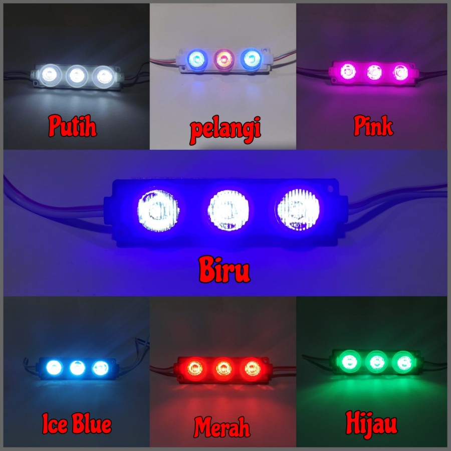 LAMPU LED MODUL STRIP 3MATA 12V MODUL MATA TIMBUL WATERPROOF