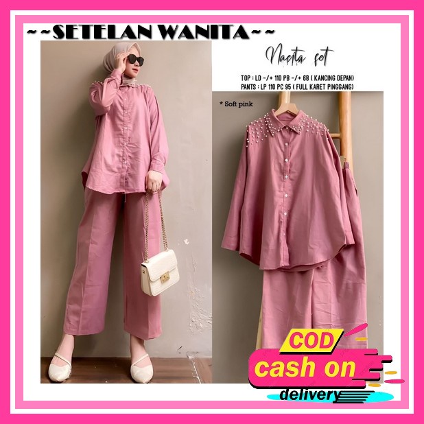 Hanna Set / Setelan Muslimah Terbaru Dan Terkini 2023 / Baju Dan Celana Matt Crinkle Airflow Mix Til