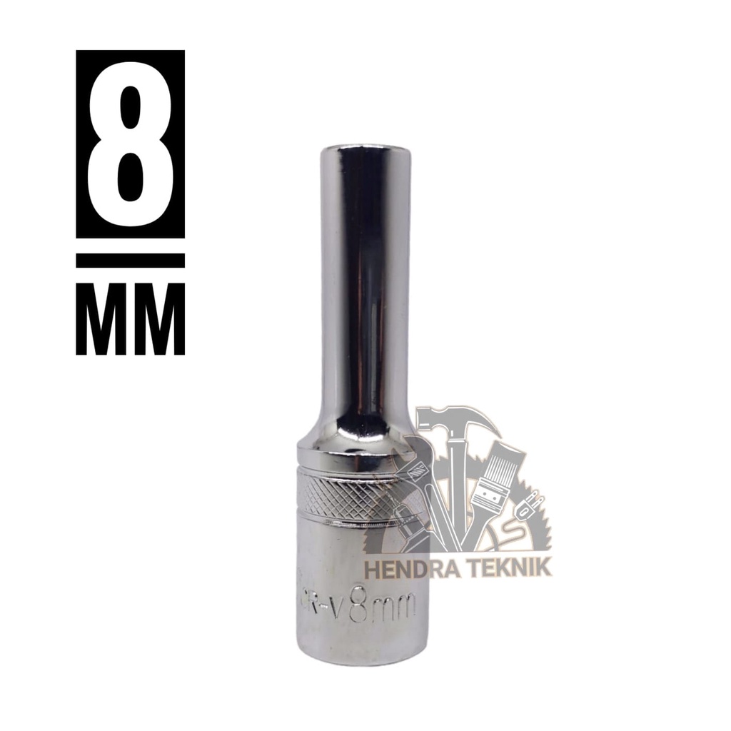 MATA SOCK CHROME PANJANG 8MM MATA SOK DEEP SOCKET CHROME VANADIUM KUNCI SOK ECERAN 8 MM