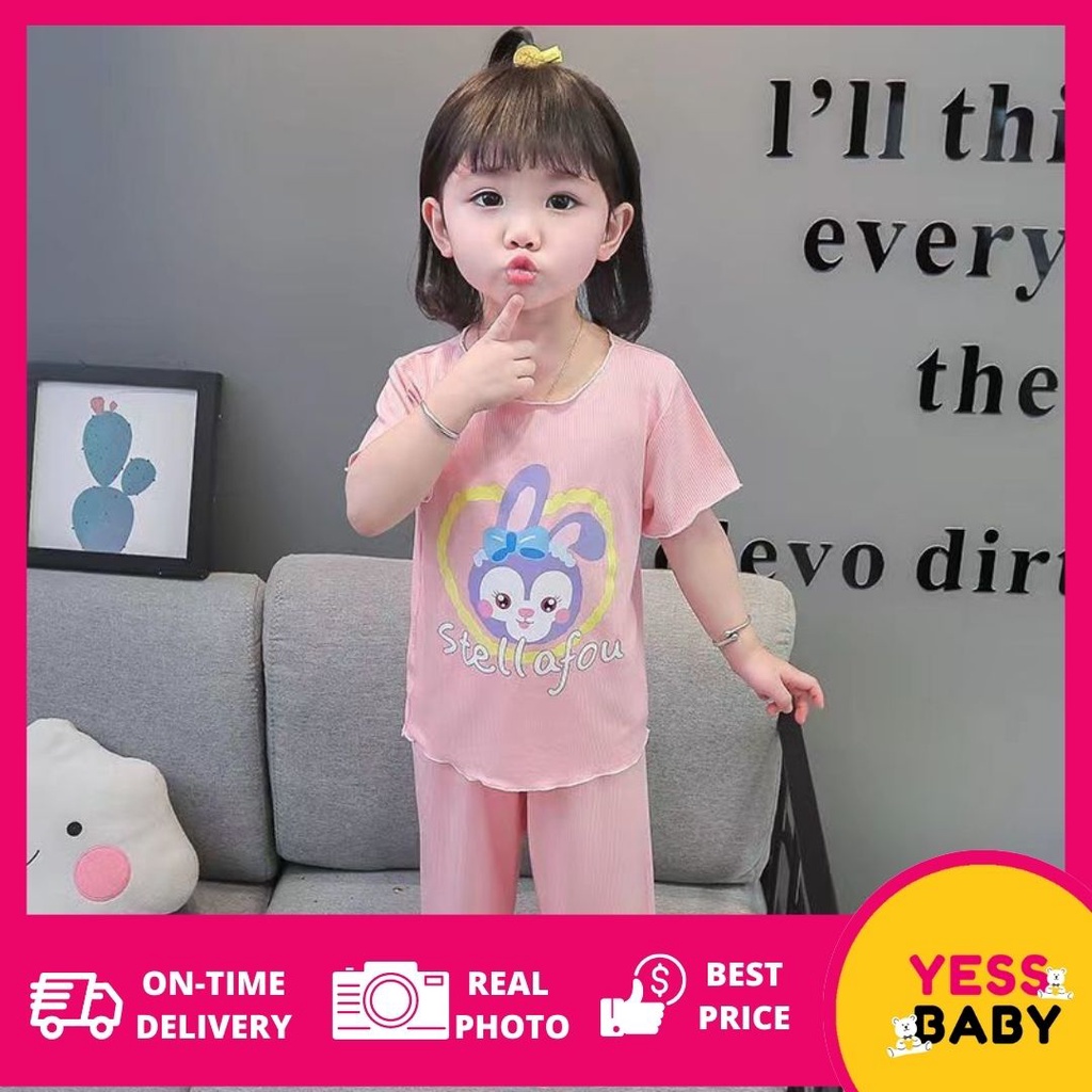 YESSBABY SIZE(90-140)Piyama STELLA RIB lucu anak perempuan/bayi perempuan baju tidur/usia 1-8 tahun