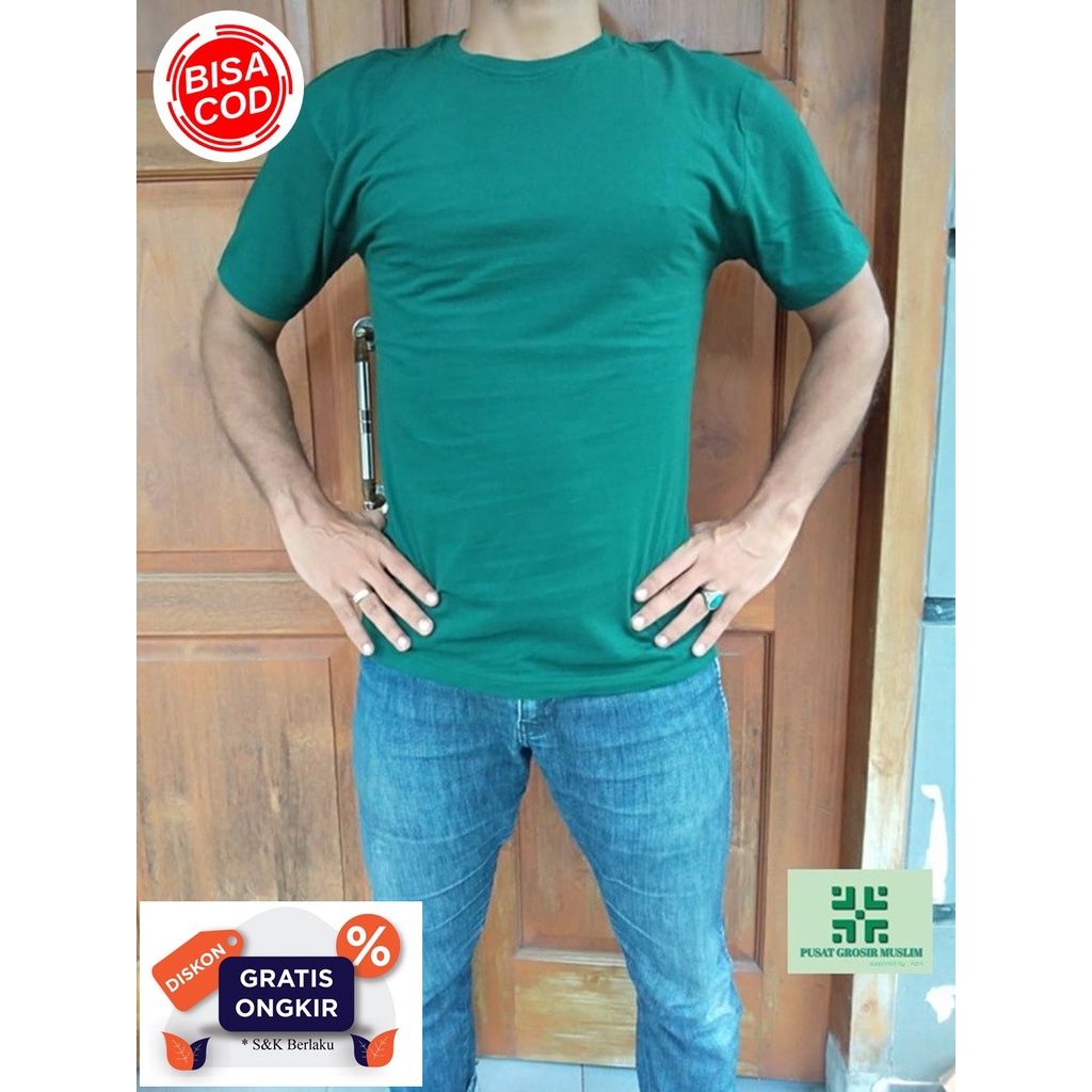 Diskon Kaos Polos Lengan Pendek Hijau Botol Cotton Combed 30s Premium