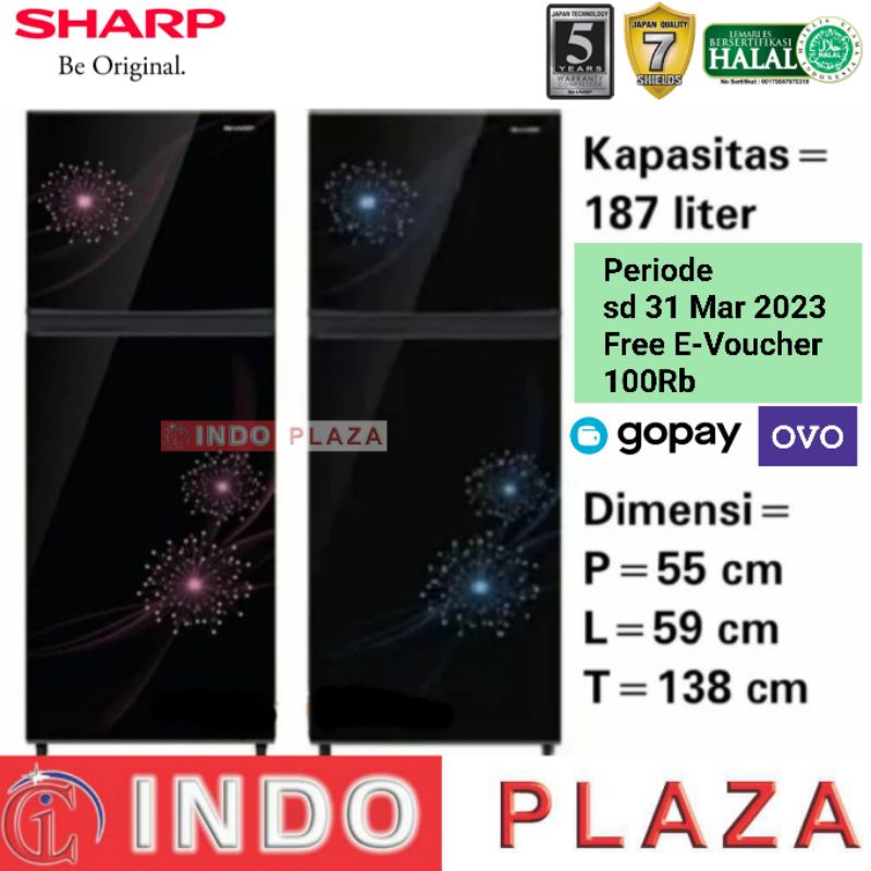 KULKAS SHARP 2 PINTU TANPA BUNGA ES (NO FROST) GLOSSY DOOR SJ-237MG