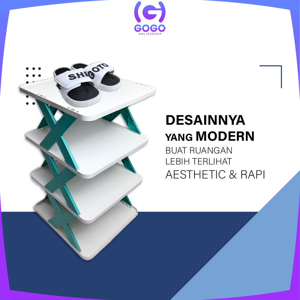 GOGO-C805 Rak Sepatu Susun 4 5 Tingkat Multifungsi Model Zigzag Silang Organizer Rack Shoe / Rak Susun Plastik Layer Minimalis / Tempat Penyimpanan Sandal Portable