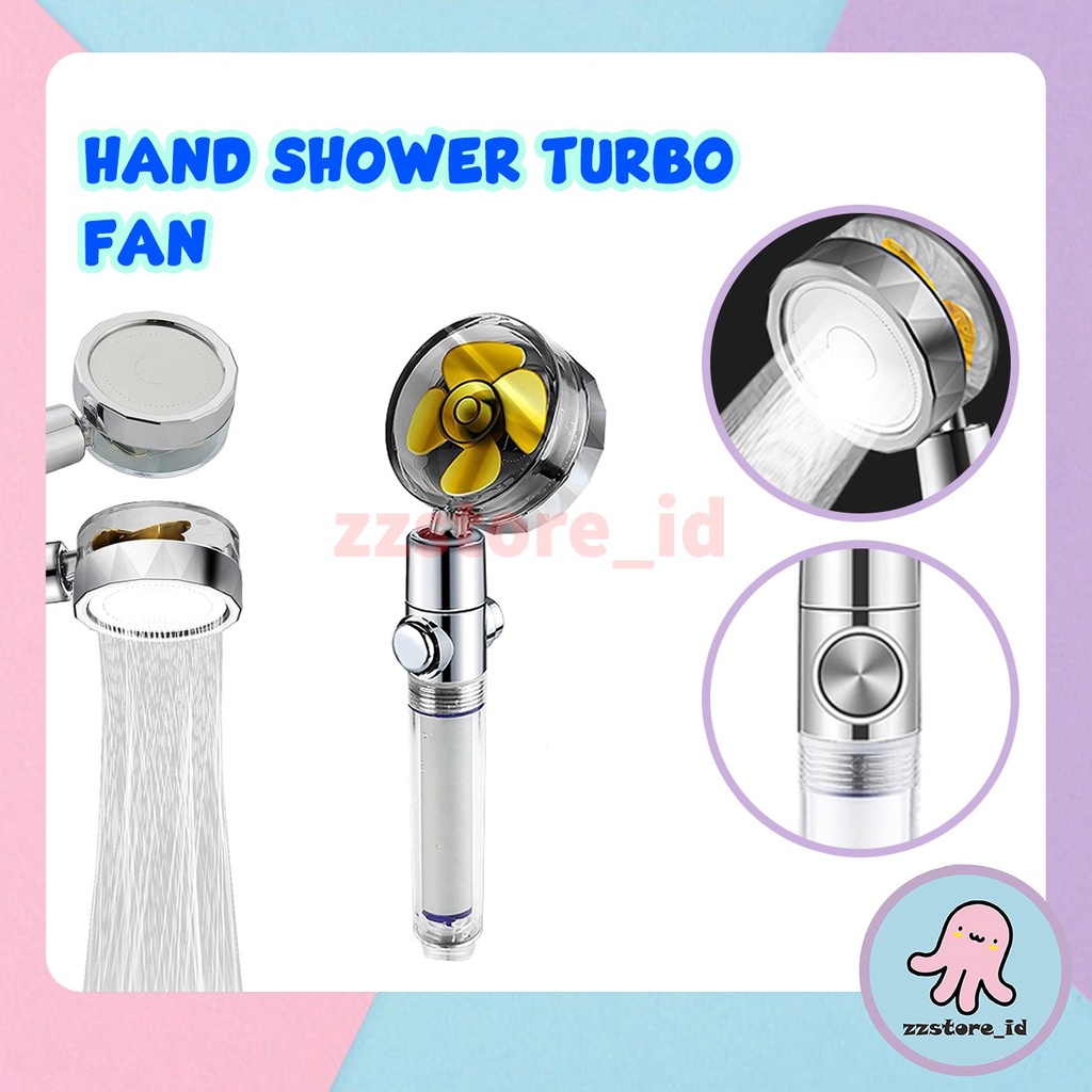 KEPALA SHOWER MANDI KIPAS 360 DERAJAT ON OFF TURBO FAN SHOWER FILTER KEPALA KRAN AIR MANDI BERTEKANAN HEMAT AIR PUTAR 360 °