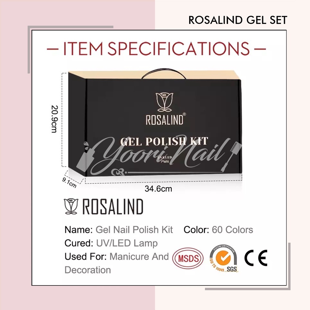 Rosalind gel polish set 60 color top coat base coat nail gel rosalind paket gel polish