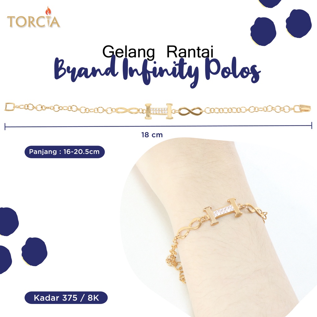 Gelang Rantai Emas Asli Brand Infinity Polos Kadar 375 Torcia