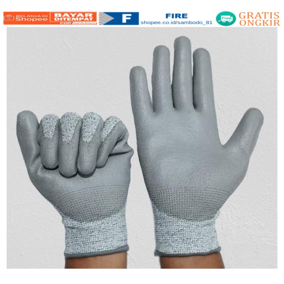 Telapak Tangan dilapisi karet Anti Gores Anti Licin Anti Slip Anti Iris Telapak Tangan dilapisi karet Pengaman kerja Safety Gloves Kontruksi Welding Proyek bengkel Level 5 Tebal Sarung Tangan 4543