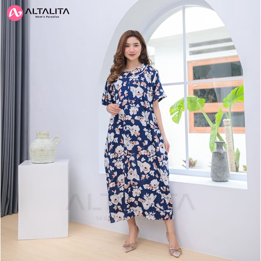 Altalita - Daster Kerah Renda Motif Remaja Kekinian Panjang Semata Kaki Lengan Pendek Wanita Busui Jumbo LD 120 Bahan Rayon Premium