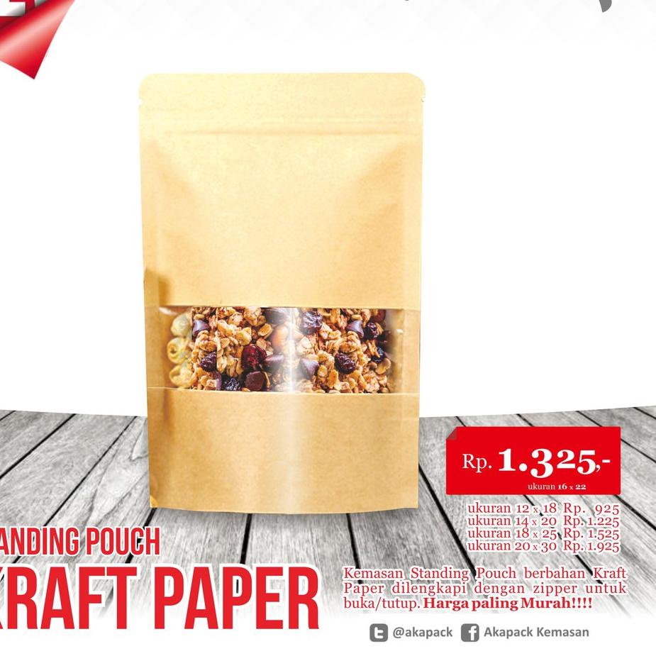 

✲ Spkw 16x22 kemasan Standing Pouch Kraft Paper Zipper isi ☞