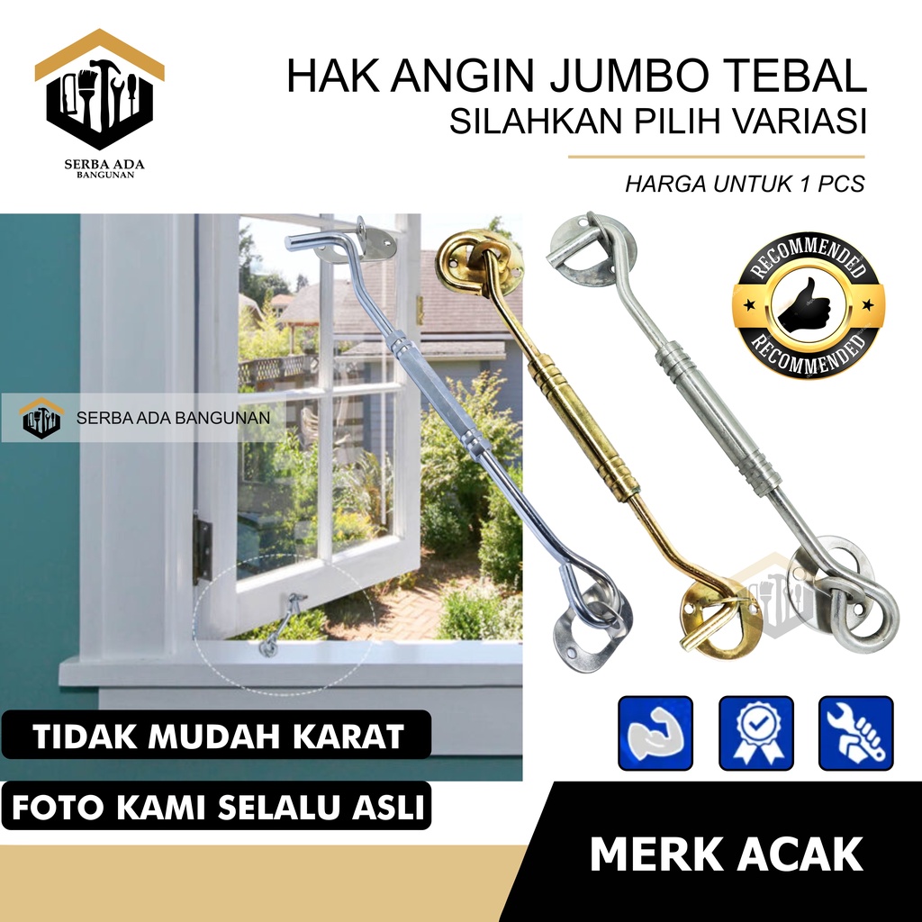 HAK ANGIN SEGI SILVER / CANTOLAN PENAHAN JENDELA 8 inch / 20 cm - ANTI KARAT KUALITAS TEBAL TERMURAH HIGH QUALITY