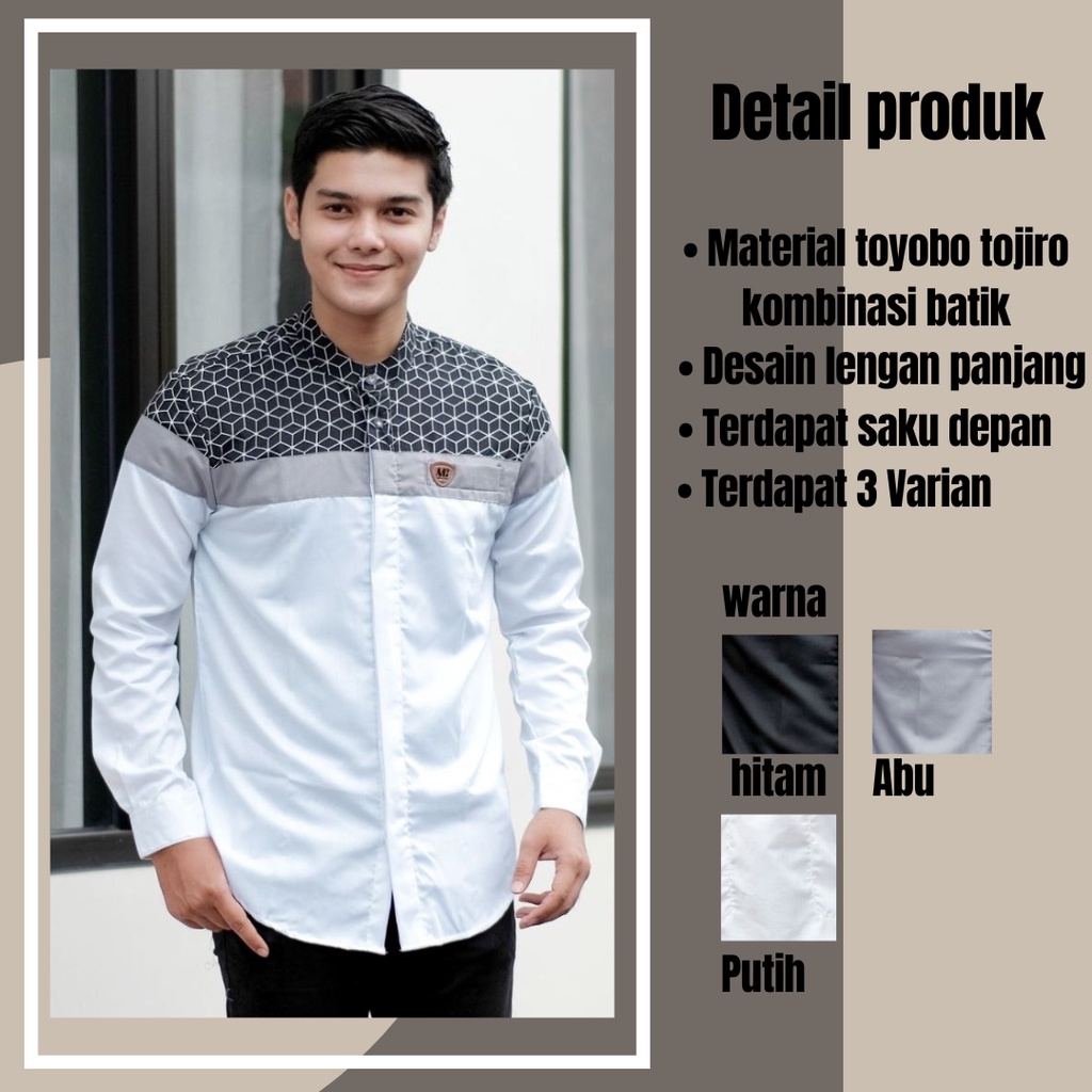 baju koko lengan panjang motif senopati kombinasi batik koko ayah kain toyobo tojiro premium