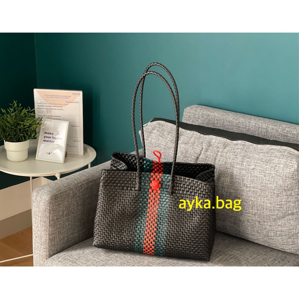 Tas Anyaman Wanita Super Premium Garis Dua (2) MAHIRA Tote Bag XL  / Tas Anyaman Wanita Super Premiu