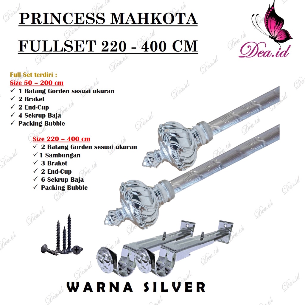 [DEASHOP] [PRINCESS 220-400 CM] FULLSET BATANG ROLLET GORDEN SOKA GOLD SILVER BLACK ULIR KRISTAL - NEW FULLSET TIANG GORDEN GORDYN PREMIUM MAHKOTA PRINCESS