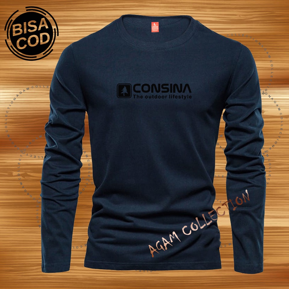 Agam Collection Baju Kaos Distro Consina Text Hitam Lengan Panjang Premium Quality Kaos Pria Keren Kaos Cewek/Cowok