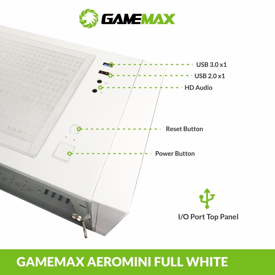 Casing GameMax Aero Mini Full White Mid Tower M-ATX - NO Fan