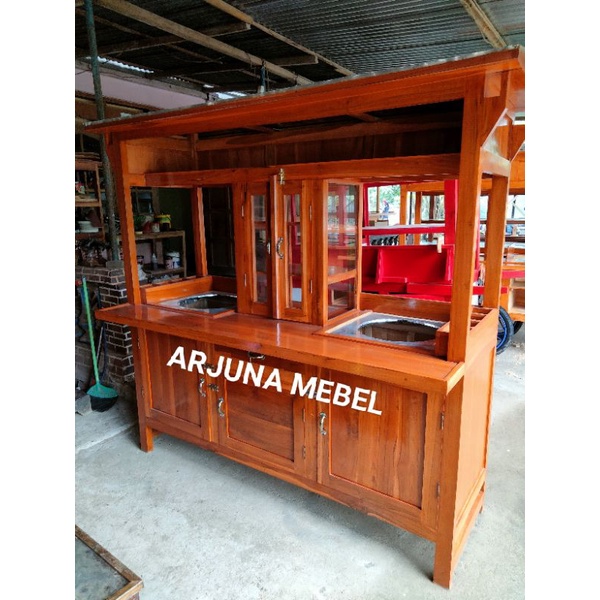 GEROBAK MIE AYAM BAKSO 2 TUNGKU BAHAN KAYU JATI