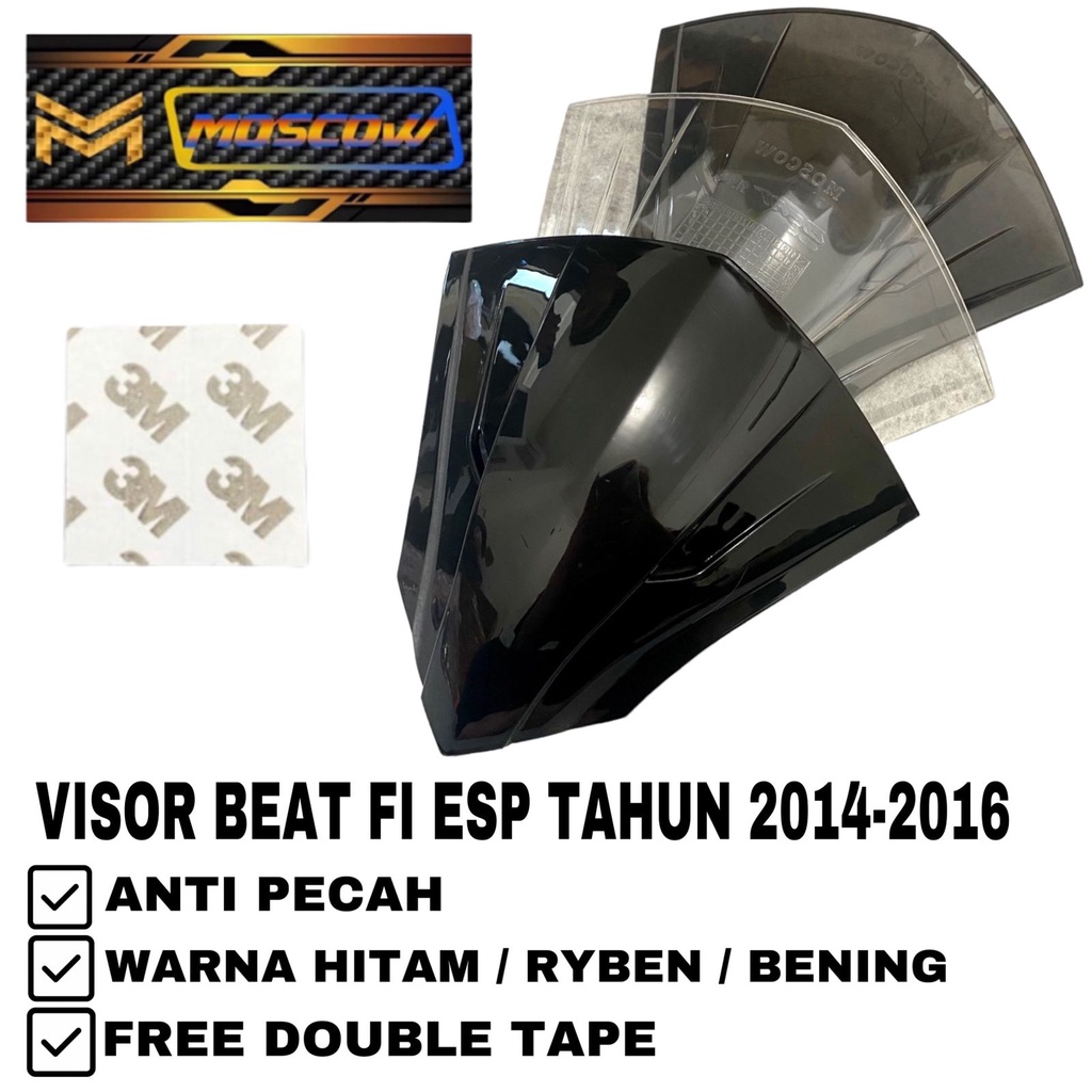 VISOR BEAT FI 2014 -2016  MOSCOW PRESISI DAN ANTI PECAH WINDSHIELD BEAT VISOR BEAT FI BEAT OLD BEAT FI TAHUN 2014- 2016 FREE DOUBLE TAPE PNP VISOR ANTI PECAH WARNA HITAM