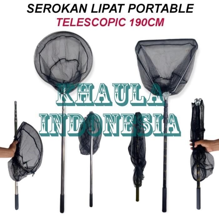 Best Seller Serokan Jaring Ikan Lipat Teleskopik Portable Mancing Besar - Bulat
