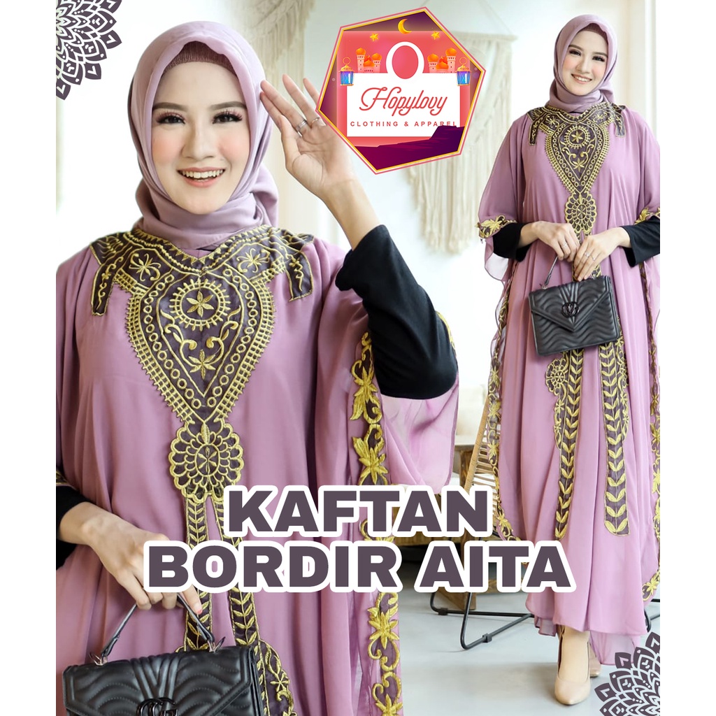 HOPYLOVY Kaftan Wanita Jumbo Ceruty Terbaru Aita / Kaftan Lebaran Muslimah