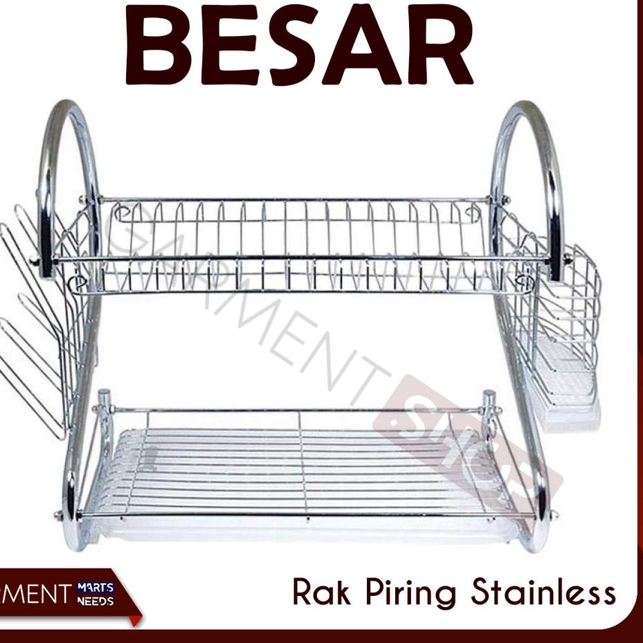 ❃ Rak Piring Stainless 2 Susun Anti Karat Peralatan Dapur Besar Murah Premium Jumbo ➫