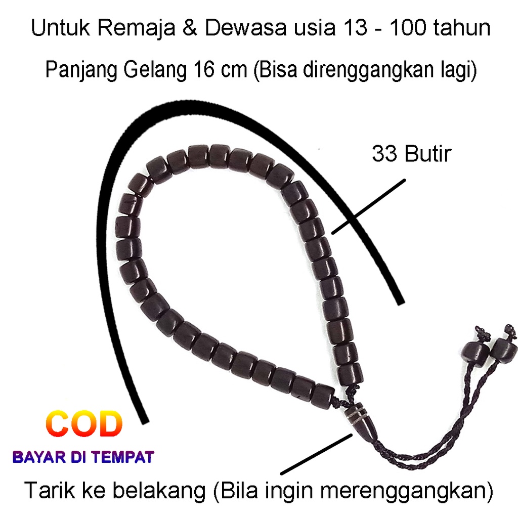 ✅COD Gelang Tasbih Kayu Kesehatan 33 Butir Koka Kaokah Kokka Kaukah Kaoka Kokah Hitam Polos Couple Pria Wanita Cowok Cewek Asli Original