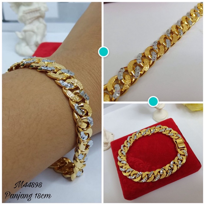 Gelang Tangan Rantai Sisik Naga Kombinasi Pasir Lapis Emas Anti Karat