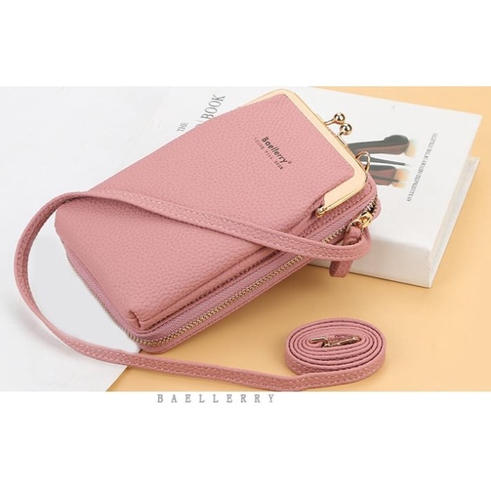 dompet panjang wanita HP SELEMPANG BAELLERRY ORIGINAL KULIT NANIA TALI Merah Muda A2M7 elegan dan me