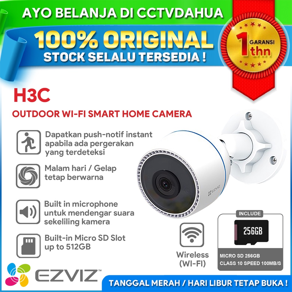 EZVIZ H3C COLOR 1080P WIFI COLOR NIGHT VISION AUDIO FREE MICROSD 256GB