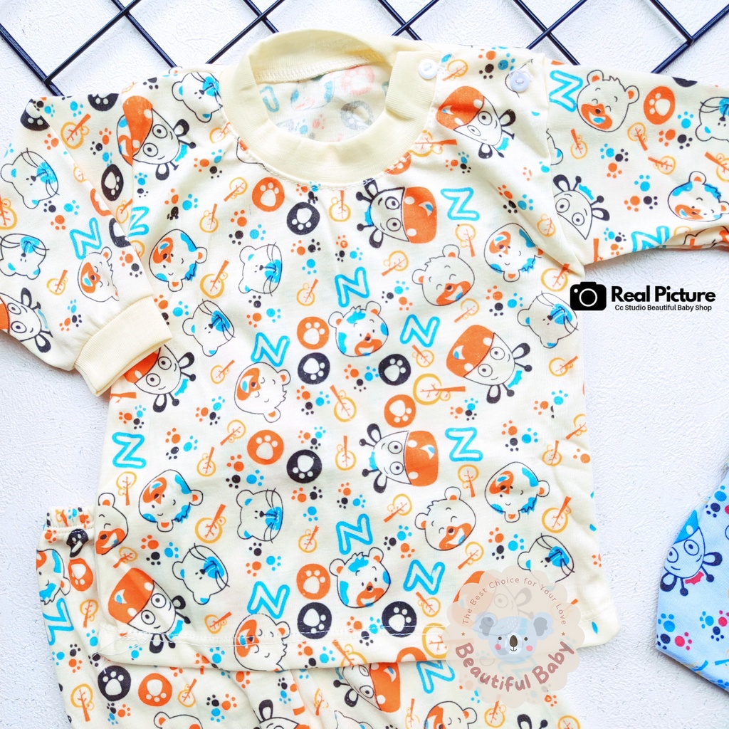 Baby.ou - Setelan Piyama Baju Bayi Lengan Panjang Celana Panjang Usia 3-12 Bulan Motif Karakter Hippo / Baju Tidur Bayi / Setelan Baju Bayi Laki-laki