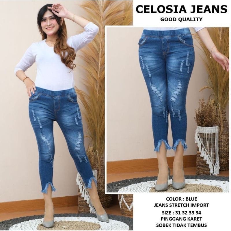 READY STOK// CELOSIA JEGGING JEANS SOBEK TIDAK TEMBUS