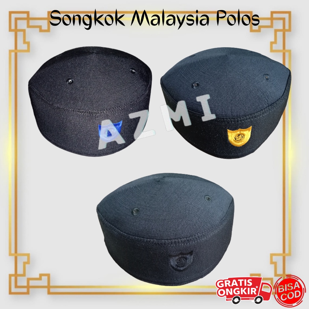 Peci Malaysia Polos Hitam Logo Kuning Songkok Kopiah Malaysia Polos