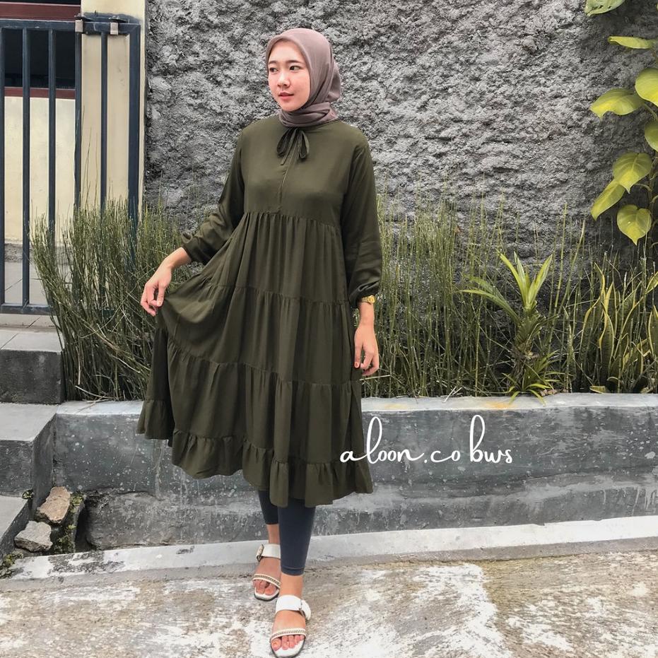 Paling Diminati Midi Dress Rempel Susun Rayon Premium - Tunik Wanita Rempel Susun - Dress Rufle Prem