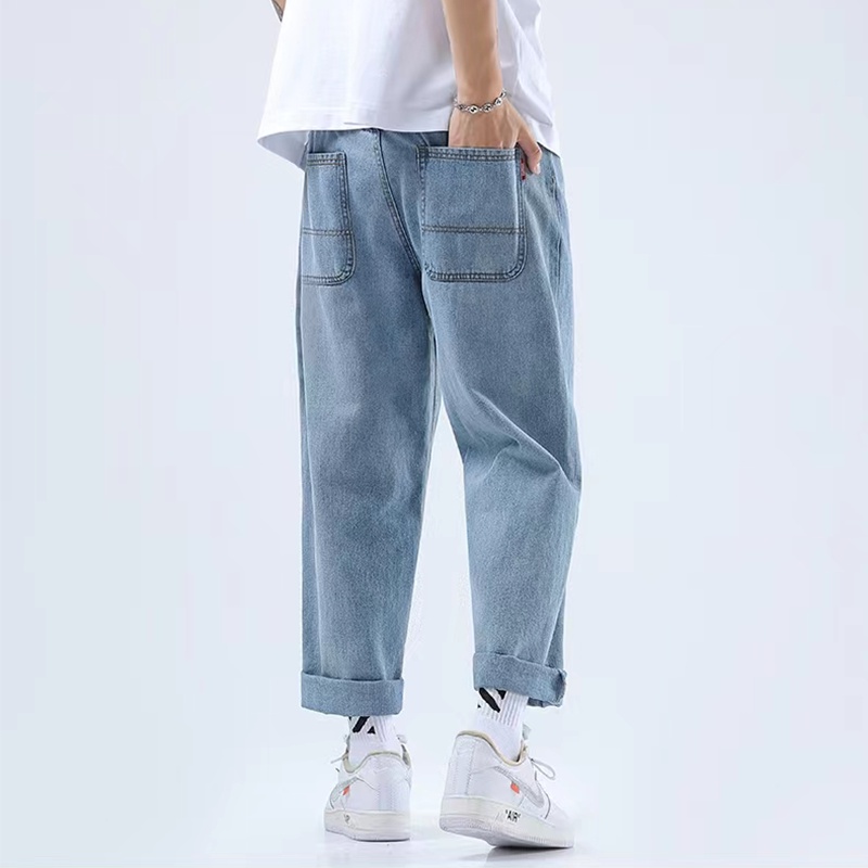 Celana jeans pria Korean style jeans biru karet loose jeans kulot jeans straight pants celana cutbray baggy pants celana panjang cowok boyfriend jeans slim fit celana dasar pria 2023