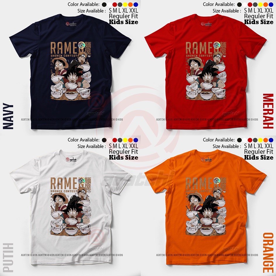 Baju Kaos Anak Laki - Laki Agatchi Motif Anime Son Goku, Naruto &amp; Luffy - Contest Ramen