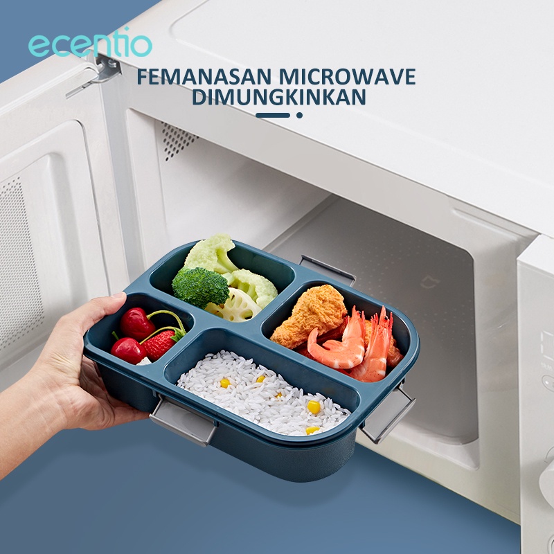 ecentio Kotak Makan 3/4 Grid Dengan Dengan Kotak Sup Dan Sendok Gratis Lunch Box Anti Tumpah Tempat Makan BPA Free