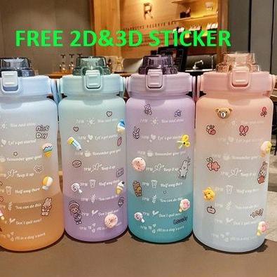 ✲ Botol Minum 2 Liter Botol Minum Viral Botol 2000ml Pelangi Botol Minum Motivasi FREE 2D&3D STICKER