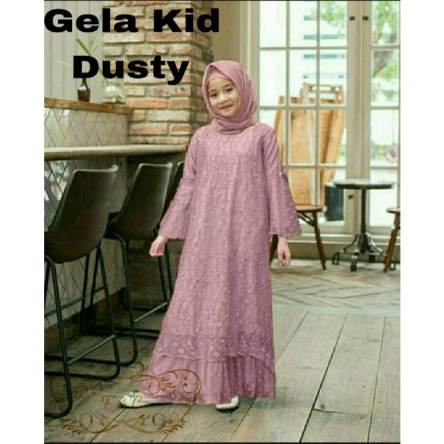 baju anak perempuan dress gamis maxi lebaran terbaru 2023 - Maxi Gela Kid 4 ukuran S M L XL gamis an