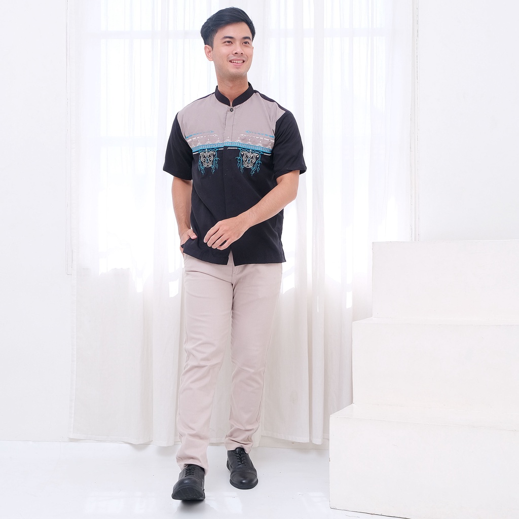 ATASAN BAJU KOKO MUSLIM PRIA DEWASA LENGAN PENDEK WARNA BORDIR