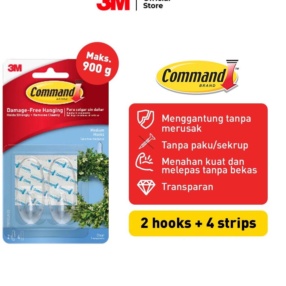 Big Salev2V6h 3M Command Gantungan Berperekat Transparan 17091CLR Ukuran Medium / Maks 900g / 2 Hook