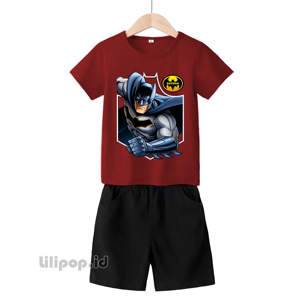 Baju Anak Stelan Kaos 3/4 bat man Cowok Cewek  Usia 2 - 7 Tahun Celana Pendek Harian