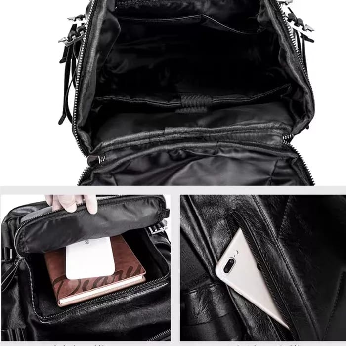 NAURIL - Tas Ransel Laptop Kulit Pria Bruce faux leather backpack black