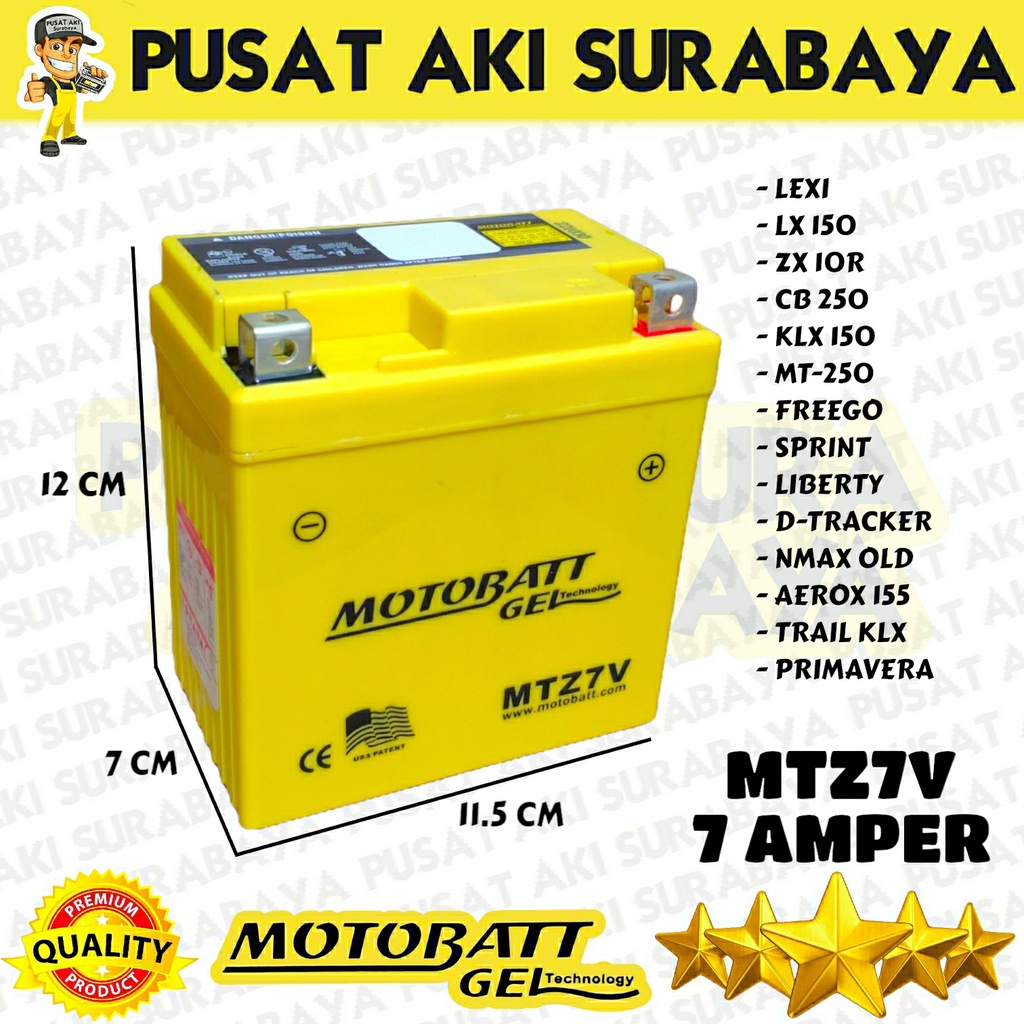 PUSAT AKI MOTOBATT MTZ7V 12 VOLT 7 AMPER SEPEDA MOTOR FREEGO SPRINT LIBERTY KLX 150 DTRACKER GTZ7V YTZ7V