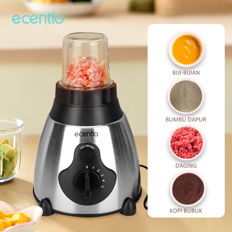 ecentio &amp; FOODI Blender mpasi bayi Kaca 6 Pisau 4 in 1 food processor 1.5L dan 300ml Penggiling Daging/Blender Juicer Jus/Blender Mesin Pengolah Makanan Kaca/Juice Mixer/Elektrik cangkir ganda serbaguna/chooper daging