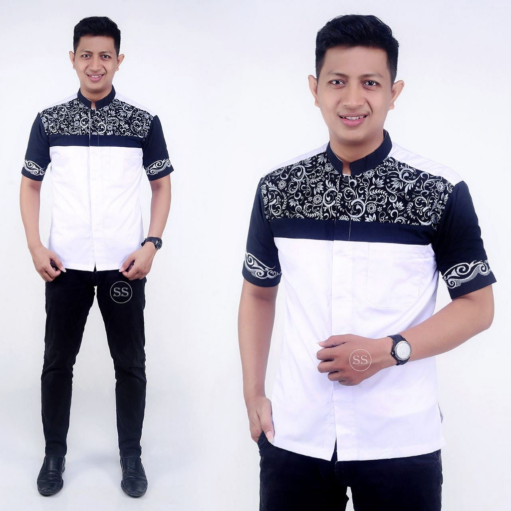 baju koko atasan muslim pria putih lengan pendek botol batik veldanava pekalongan