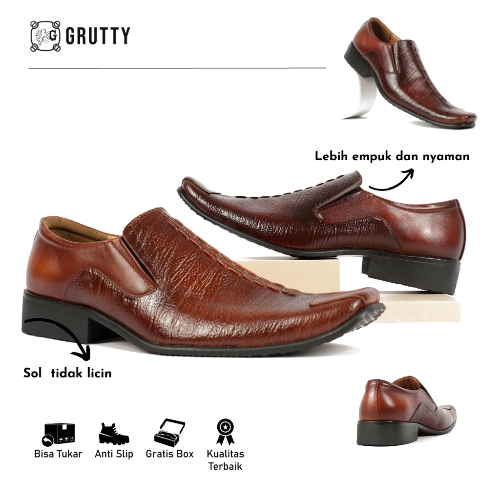 Sepatu Pria Pantofel Formal Kerja Kantoran Bahan Kulit Full Grain Cow Leather