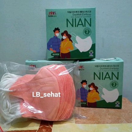 Masker Duckbill Dewasa Earloop Nian Warna Peach Pearl Isi 50 Pcs Medis 3 Ply