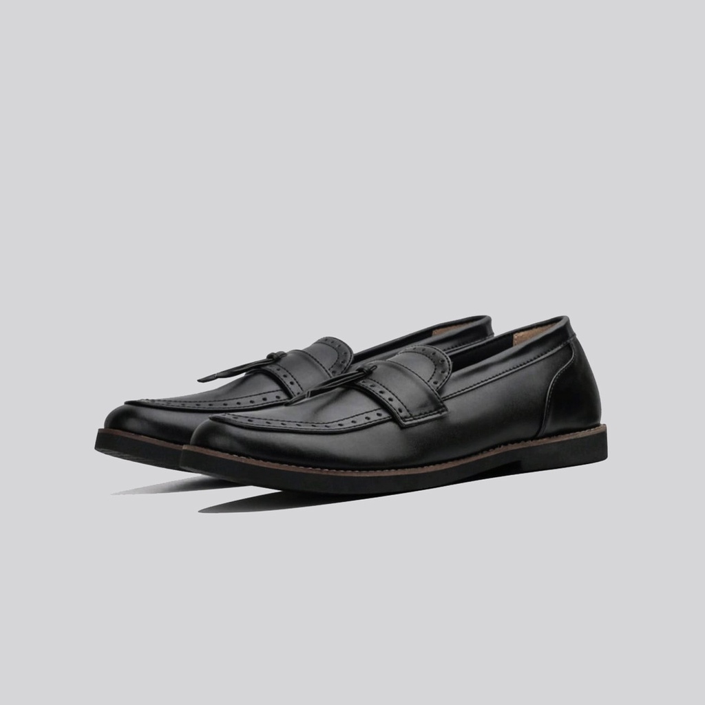 OXFORD BLACK LOAFER KULIT | Sepatu Pantofel Pria Big Size 43-48 Ukuran Jumbo-Kaki Besar Loafers Slip On Kasual Formal