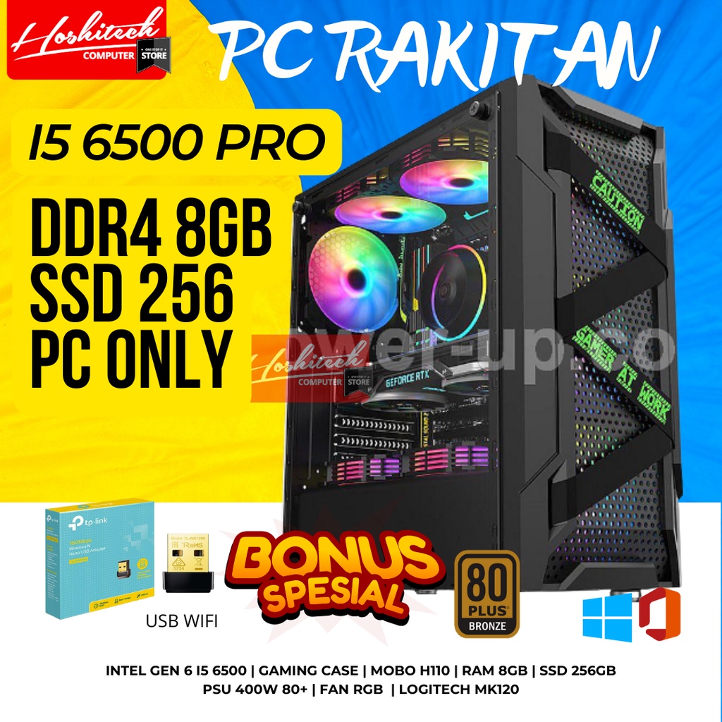 PC RAKITAN I5 EDITING OFFICE DDR4 8GB SSD 256GB MONITOR 19 INTEL GEN 6