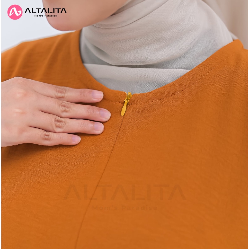 Altalita - Daster Gamis Polos Semata Kaki Cringkle Airflow Lengan Tangan 3/4 Panjang Busui Jumbo LD 120